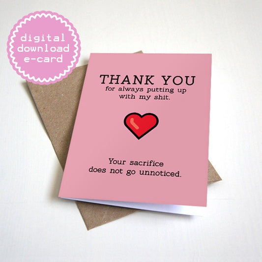 Putting Up With My Sh*t thank you e-card by Nostalgia Collect