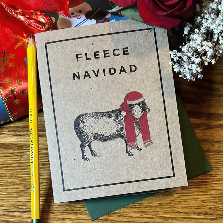 Fleece Navidad sheep Christmas card by Kraft Street Paper Co.