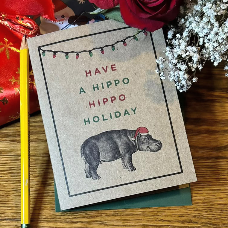 Have a Hippo Hippo Holiday Christmas card by Kraft Street Paper Co.