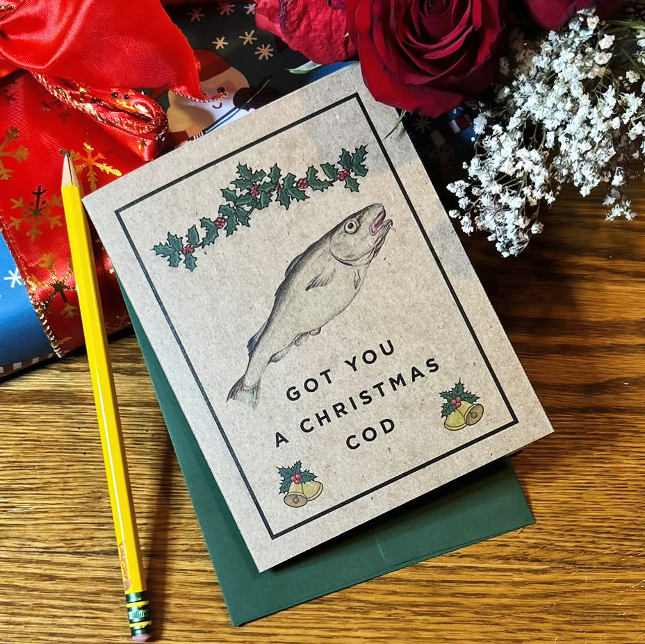 Got You a Christmas Cod Christmas card by Kraft Street Paper Co.