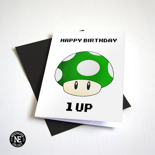 Mario 1 Up Birthday Card