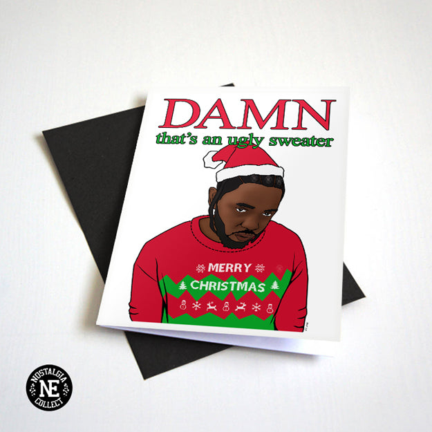 Damn Ugly Sweater Hip Hop and Rap Christmas Card by Nostalgia Collect