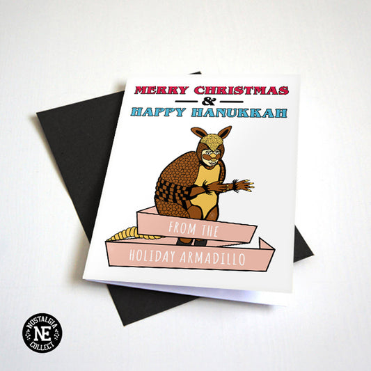 Seasons Greetings From The Holiday Armadillo Christmas card by Nostalgia Collect