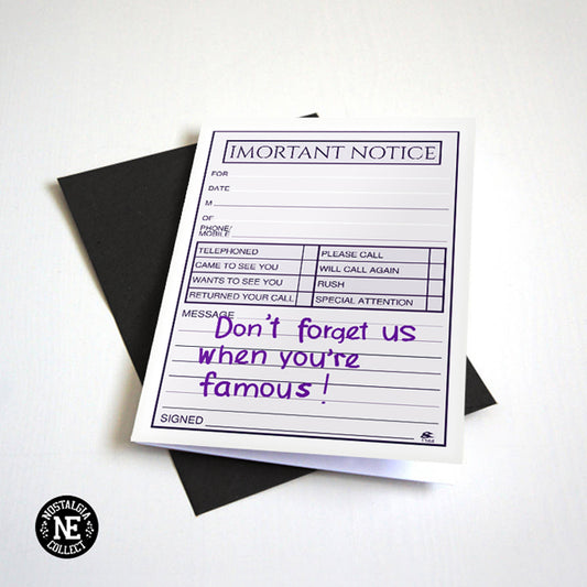 Important Notice Don't Forget Us farewell card by Nostalgia Collect