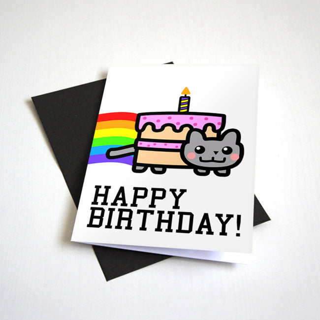 Rainbow Cat Meme Birthday Card by Nostalgia Collect