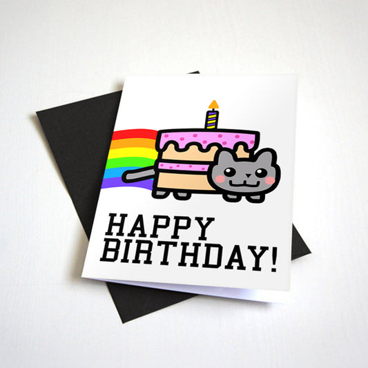 Rainbow Cat Meme Birthday Card by Nostalgia Collect