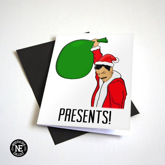 Presents Seasons Greetings Christmas card by Nostalgia Collect