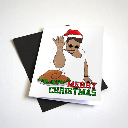 Salt Bae Christmas Turkey birthday card by Nostalgia Collect
